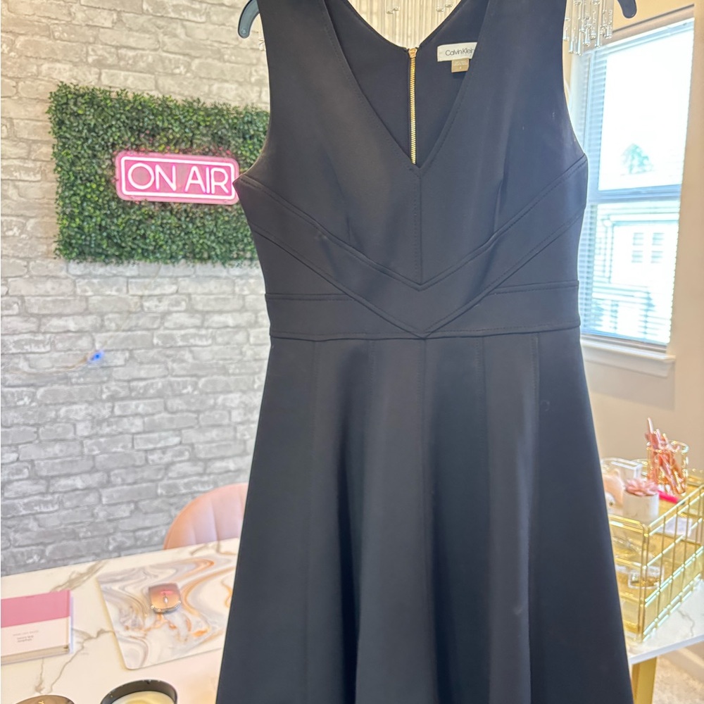 Calvin Klein Jeans Black and Gold Sleeveless V-Neck Mini Dress